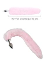 Vibra Tilki Kuyruklu Metal Anal Plug - Yumuşak Peluş (40 cm, Pembe) - Görsel 3