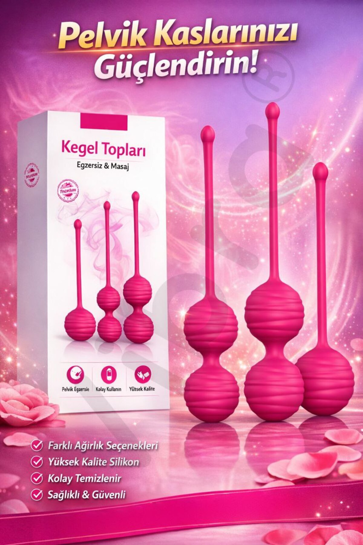 1_org_zoom Vibra 3 Aşamalı Silikon Kegel Egzersiz Topu Seti - Pelvik Kas Sıkılaştırıcı - Görsel 1