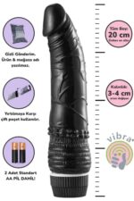 Vibra Titreşimli Siyah Jel Dildo - Gerçekçi Doku (20 cm)
