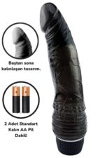 Vibra Titreşimli Siyah Jel Dildo - Gerçekçi Doku (20 cm) - Görsel 2