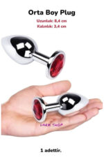 Vibra Elmas Taşlı Metal Anal Plug - Orta Boy 8,4 cm - (Saklama Kılıfı Hediyeli) - Görsel 2