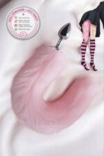 Vibra Tilki Kuyruklu Metal Anal Plug - Yumuşak Peluş (40 cm, Pembe)