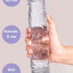 Vibra Ekstra Kalın ve Vantuzlu 25 cm Şeffaf Dildo (Esnek Jelly)
