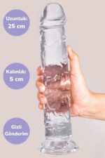 Vibra Ekstra Kalın ve Vantuzlu 25 cm Şeffaf Dildo (Esnek Jelly)